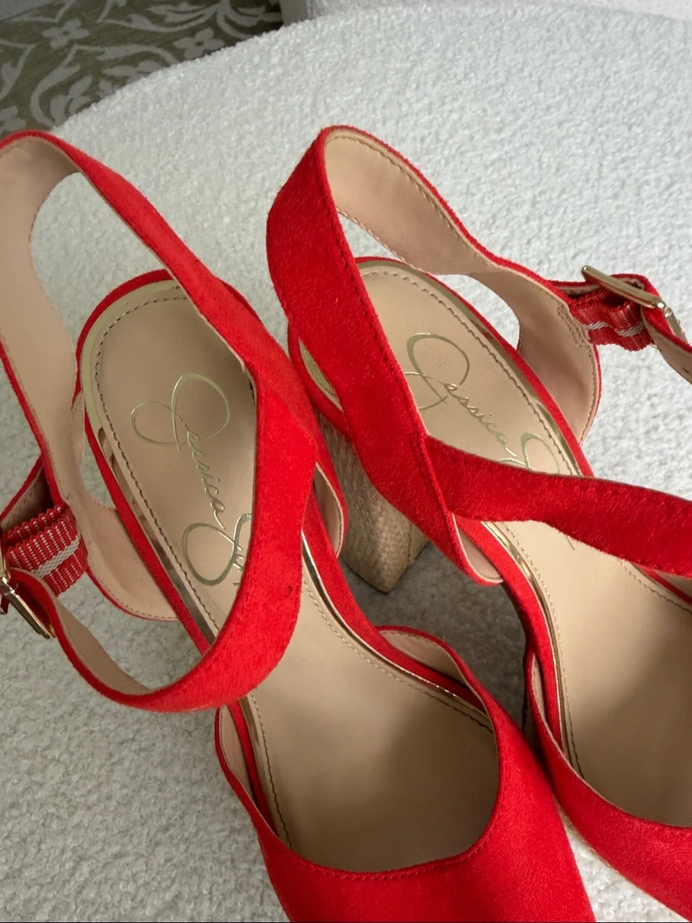 Jessica Simpson Red-orange Platform Block Heel Sandals Size 7M Like New